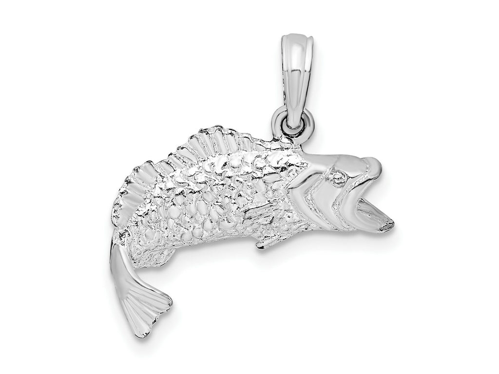 FJC Finejewelers 925 Sterling Silver Rhodium Plated Polished Bass Fish Curved Tail Charm 20 x 19 mm