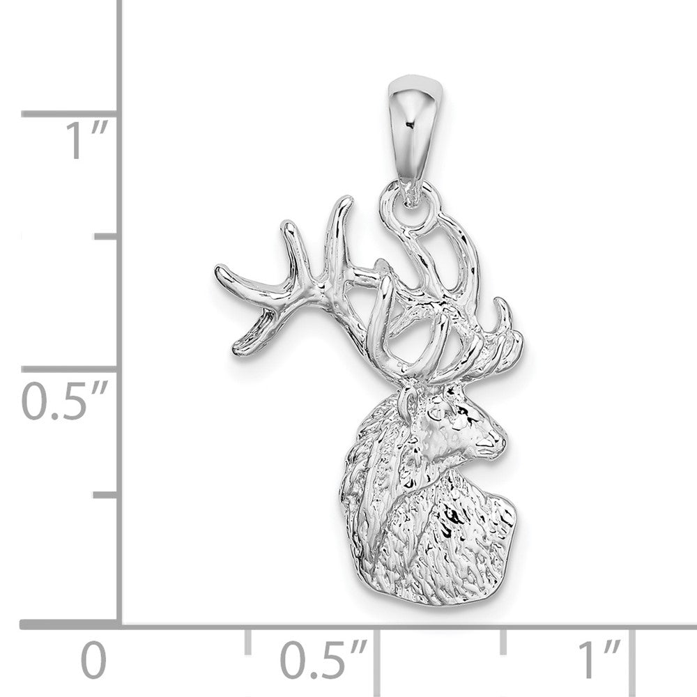 FJC Finejewelers 925 Sterling Silver Rhodium Plated Polished/Textured Deer Head Charm 15 mm