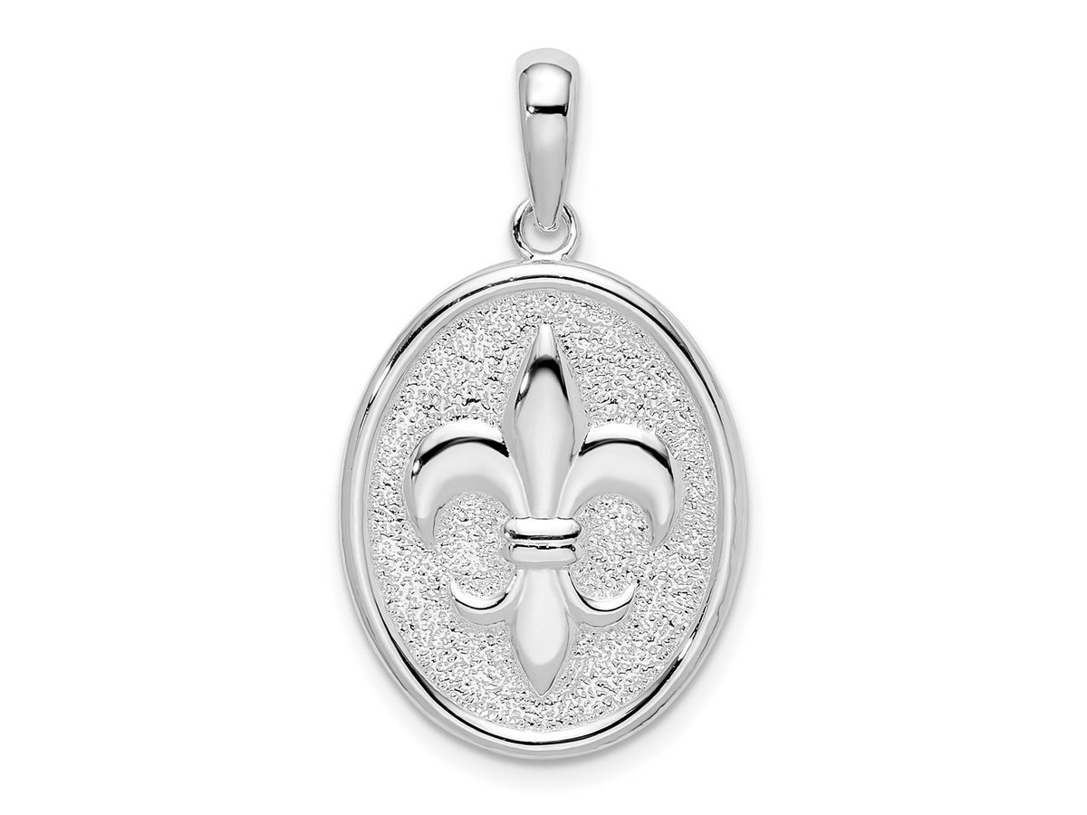 FJC Finejewelers 925 Sterling Silver d Polished/Textured Fleur de Lis Oval Charm 17 mm