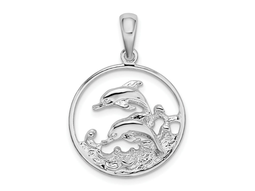 FJC Finejewelers 925 Sterling Silver d Polished Dolphins Swimming Oval Charm 28 x 19 mm