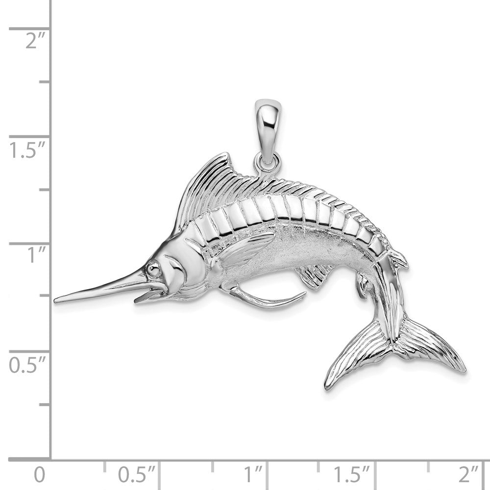 FJC Finejewelers 925 Sterling Silver Rhodium Plated Polished/Satin 3D White Marlin Charm 34 x 49 mm