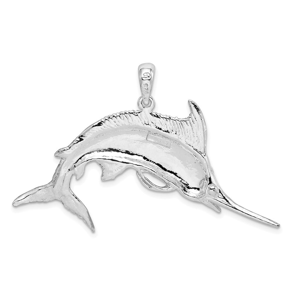 FJC Finejewelers 925 Sterling Silver Rhodium Plated Polished and Satin Blue Marlin Charm 33 x 49 mm