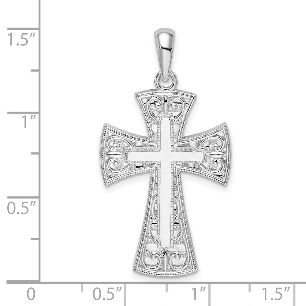 FJC Finejewelers 925 Sterling Silver Rhodium Plated Fancy Heart Design Cross Charm 19 mm