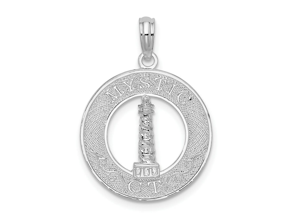 FJC Finejewelers 925 Sterling Silver Rhodium Plated Mystic, CT Circle with Lighthouse Charm 25 x 18 mm