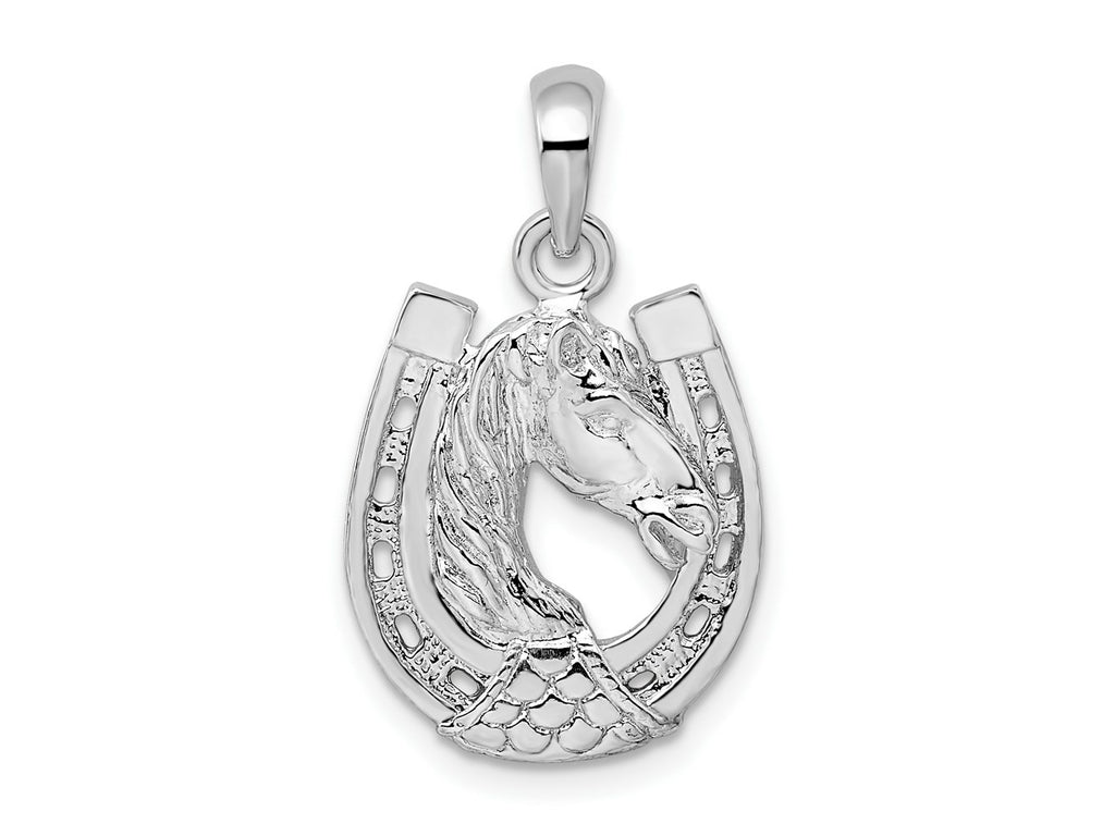 FJC Finejewelers 925 Sterling Silver Polished Horse Head in Horseshoe Charm 15 mm
