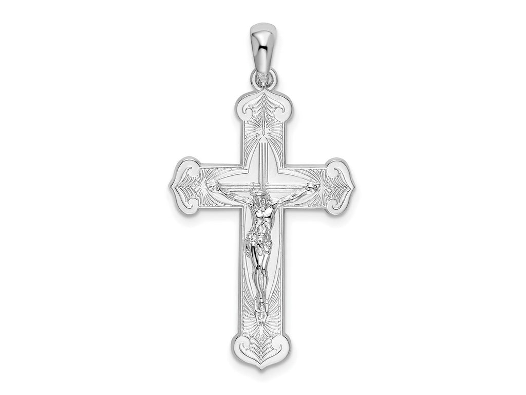 FJC Finejewelers 925 Sterling Silver Rhodium Plated Polished Budded Crucifix Charm 20 mm