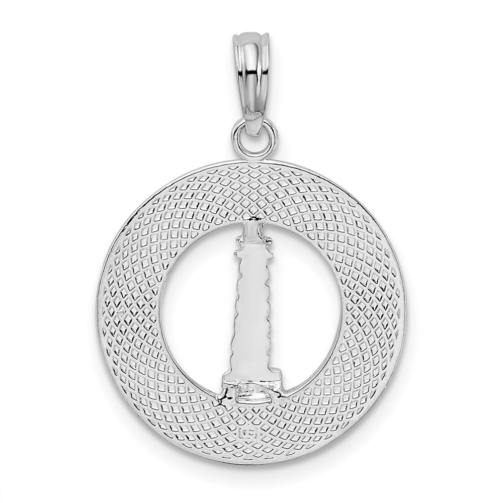 FJC Finejewelers 925 Sterling Silver Rhodium Plated Pentwater, MI Circle with Lighthouse Charm 25 x 17 mm