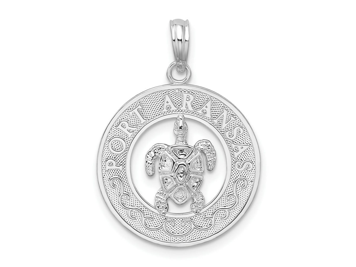 FJC Finejewelers 925 Sterling Silver Rhodium Plated Port Aransas Circle with Turtle Charm 26 x 18 mm