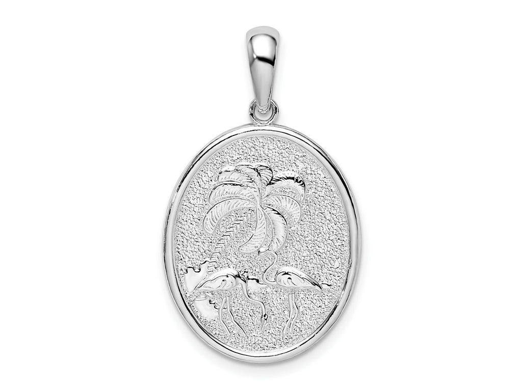 FJC Finejewelers 925 Sterling Silver d Textured Flamingos with Palm Tree Oval Charm 30 x 17 mm