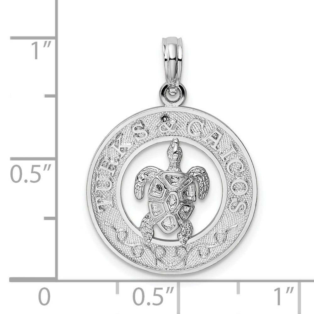 FJC Finejewelers 925 Sterling Silver Rhodium Plated Turks and Caicos Circle with Turtle Charm 25 x 17 mm