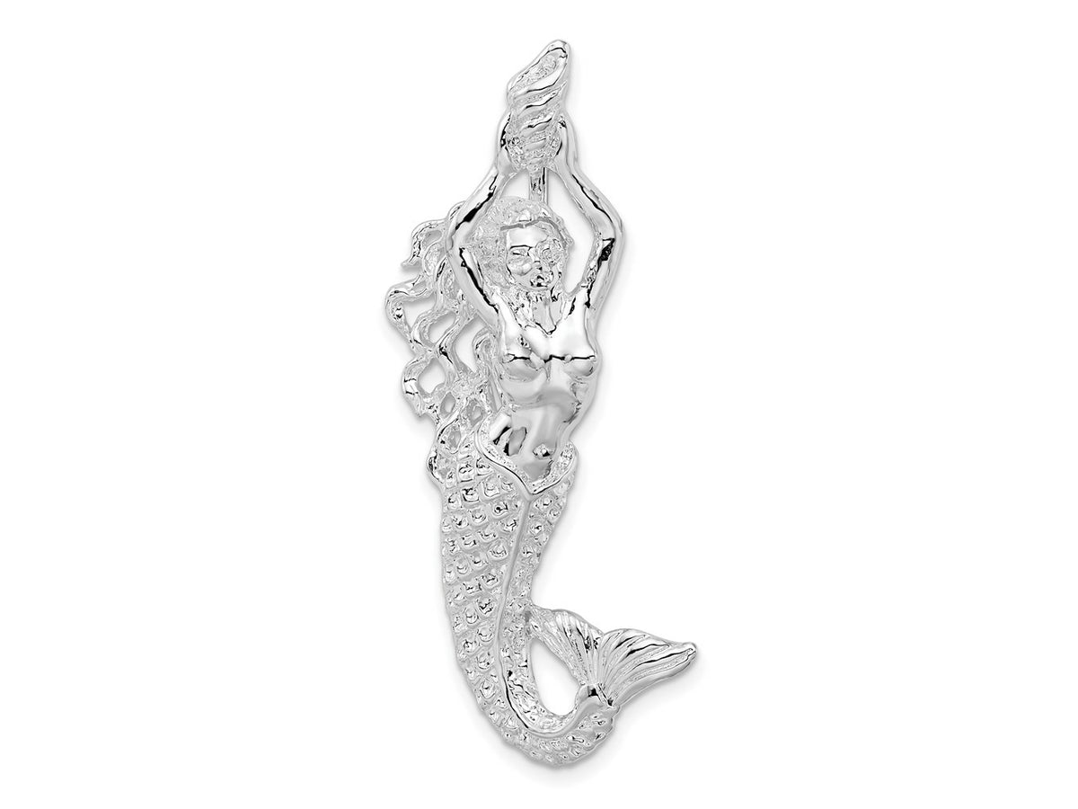 FJC Finejewelers 925 Sterling Silver Rhodium Plated Polished Large Mermaid with Shell Slide 45 x 20 mm