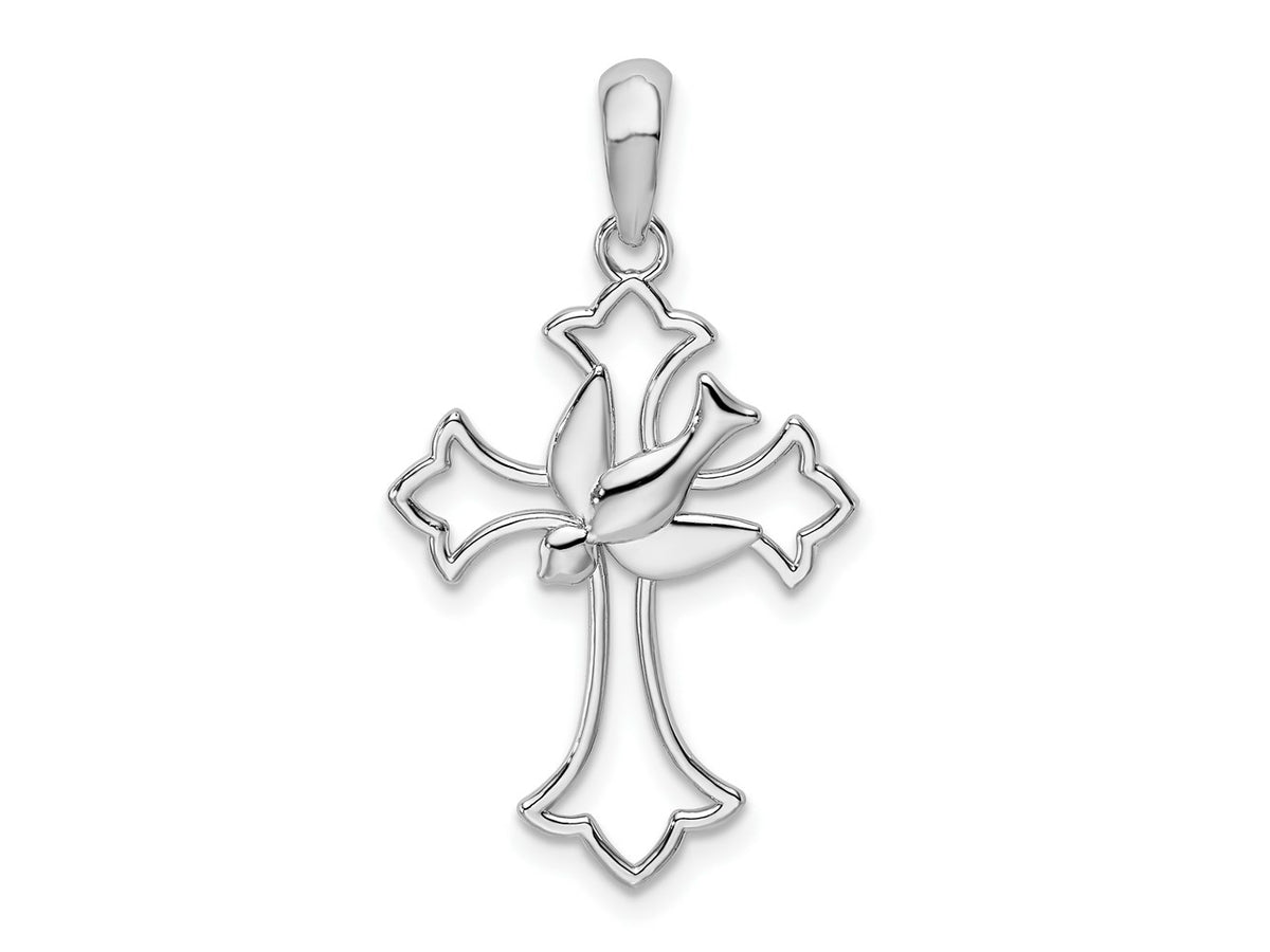 FJC Finejewelers 925 Sterling Silver Rhodium Plated Cut-out Fleur de Lis Cross with Dove Charm 17 mm