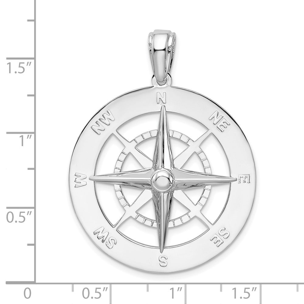 FJC Finejewelers 925 Sterling Silver Rhodium Plated Polished Large Nautical Compass Charm 41 x 31 mm
