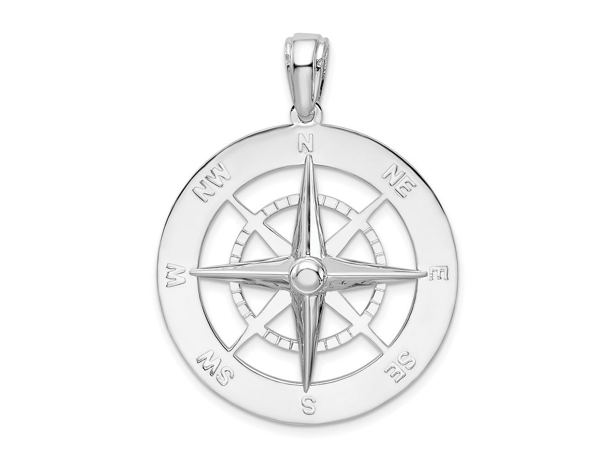 FJC Finejewelers 925 Sterling Silver Rhodium Plated Polished Large Nautical Compass Charm 41 x 31 mm