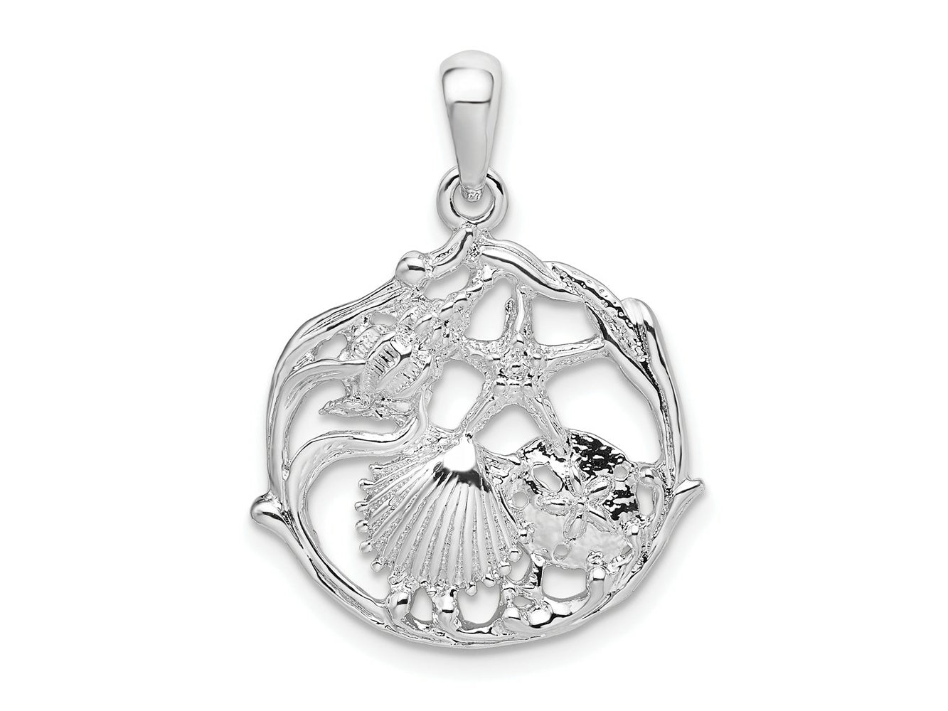 FJC Finejewelers 925 Sterling Silver Rhodium Plated Polished Cut-out Shell Cluster Charm 25 x 19 mm