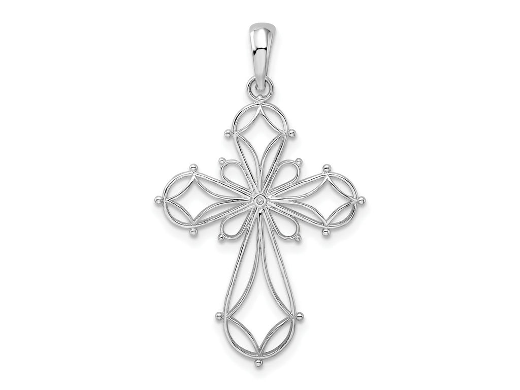 FJC Finejewelers 925 Sterling Silver Rhodium Plated Fancy Cut-out Rounded Cross Charm 21 mm