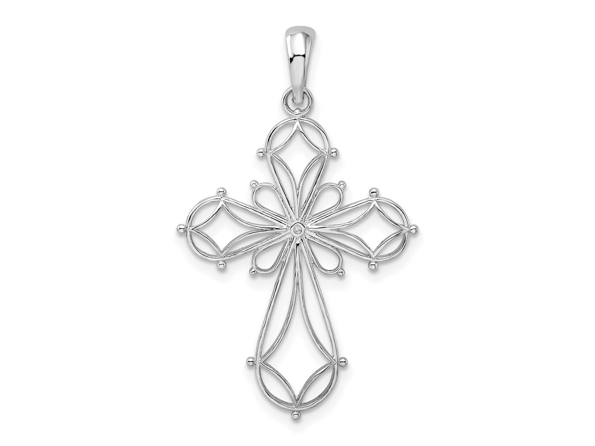 FJC Finejewelers 925 Sterling Silver Rhodium Plated Fancy Cut-out Rounded Cross Charm 21 mm