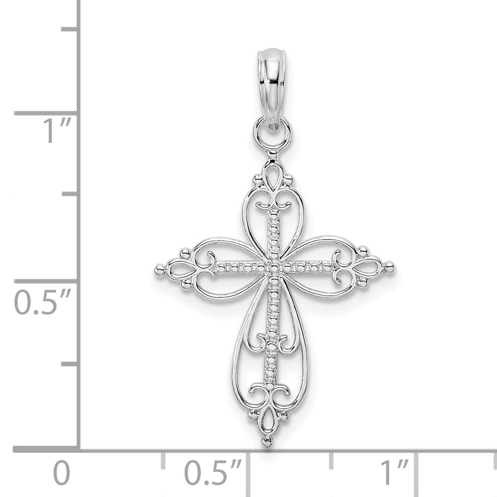 FJC Finejewelers 925 Sterling Silver Polish Fancy Filigree with Beaded Center Cross Charm 17 mm