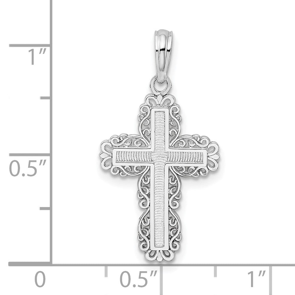 FJC Finejewelers 925 Sterling Silver Rhodium Plated Polished Lace Border Latin Cross Charm 13 mm