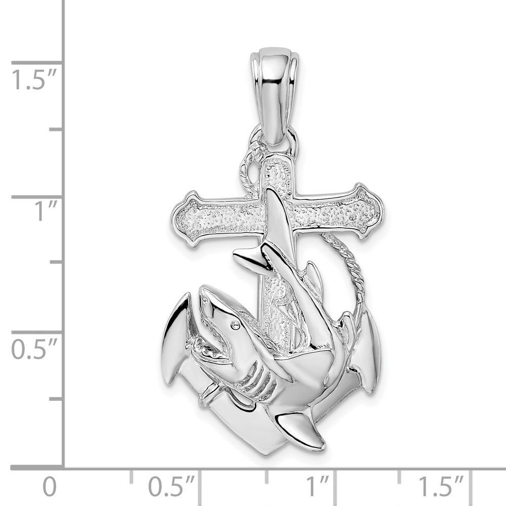 FJC Finejewelers 925 Sterling Silver Rhodium Plated Polished Anchor with Shark Charm 38 x 20 mm