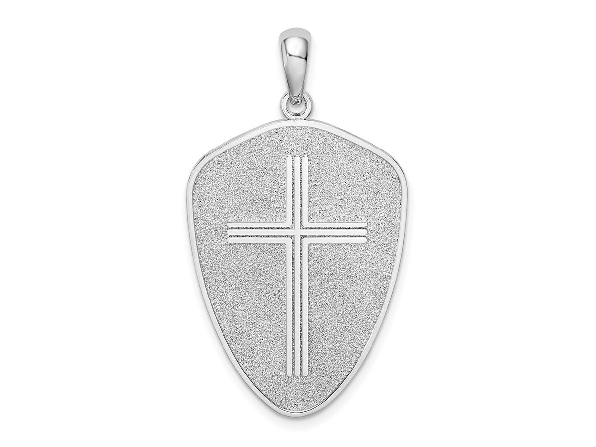 FJC Finejewelers 925 Sterling Silver Rhodium Platedd Textured Cross Shield Joshua 1:9 Reverse Charm 21 mm