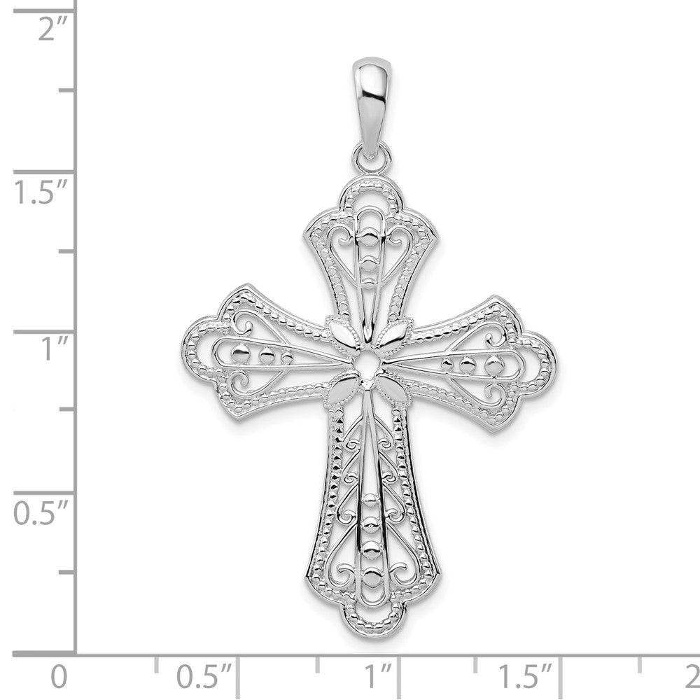 FJC Finejewelers 925 Sterling Silver Polish Filigree Bead Edge Fleur de Lis Cross Charm 29 mm