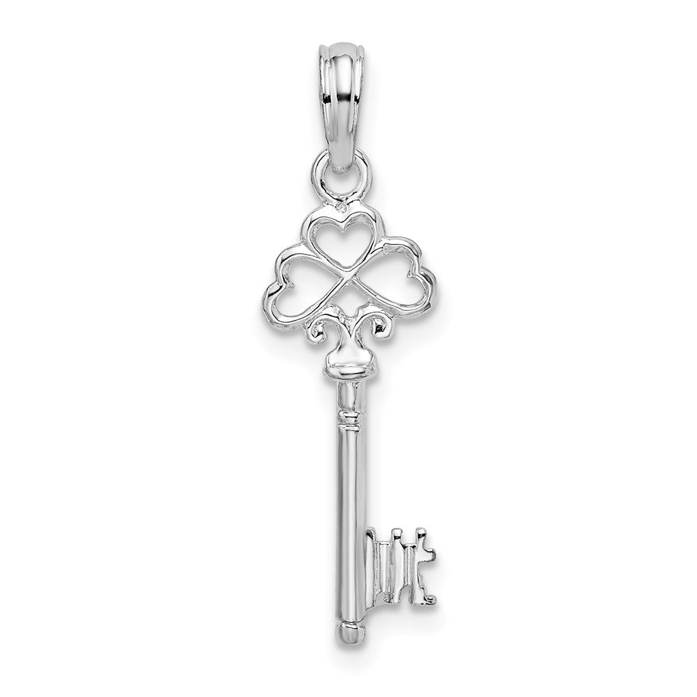 FJC Finejewelers 925 Sterling Silver Rhodium Plated Polished 3D Key with Hearts Top Charm 22 mm