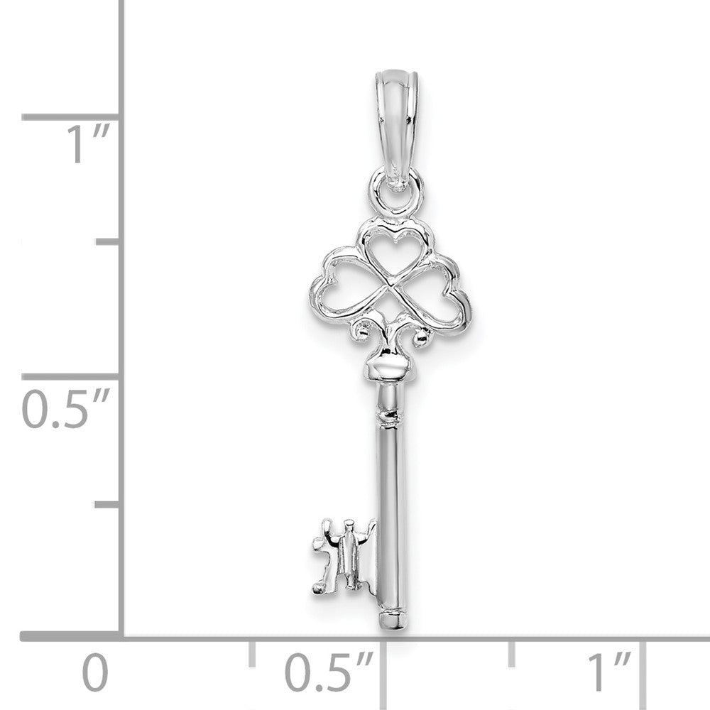 FJC Finejewelers 925 Sterling Silver Rhodium Plated Polished 3D Key with Hearts Top Charm 22 mm