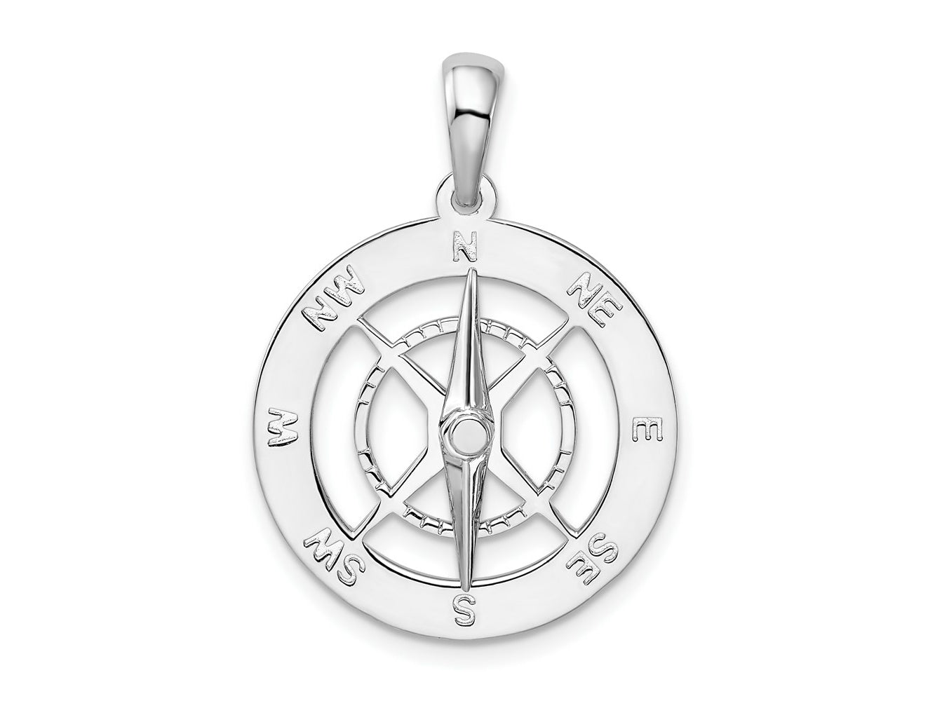 FJC Finejewelers 925 Sterling Silver Rhodium Plated Moveable Needle Compass Charm 28 x 29 mm