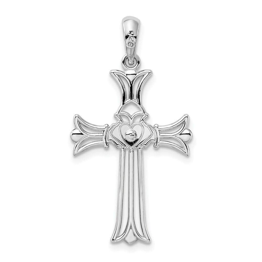 FJC Finejewelers 925 Sterling Silver Rhodium Plated Polished Cut-out Claddagh Cross Charm 17 mm
