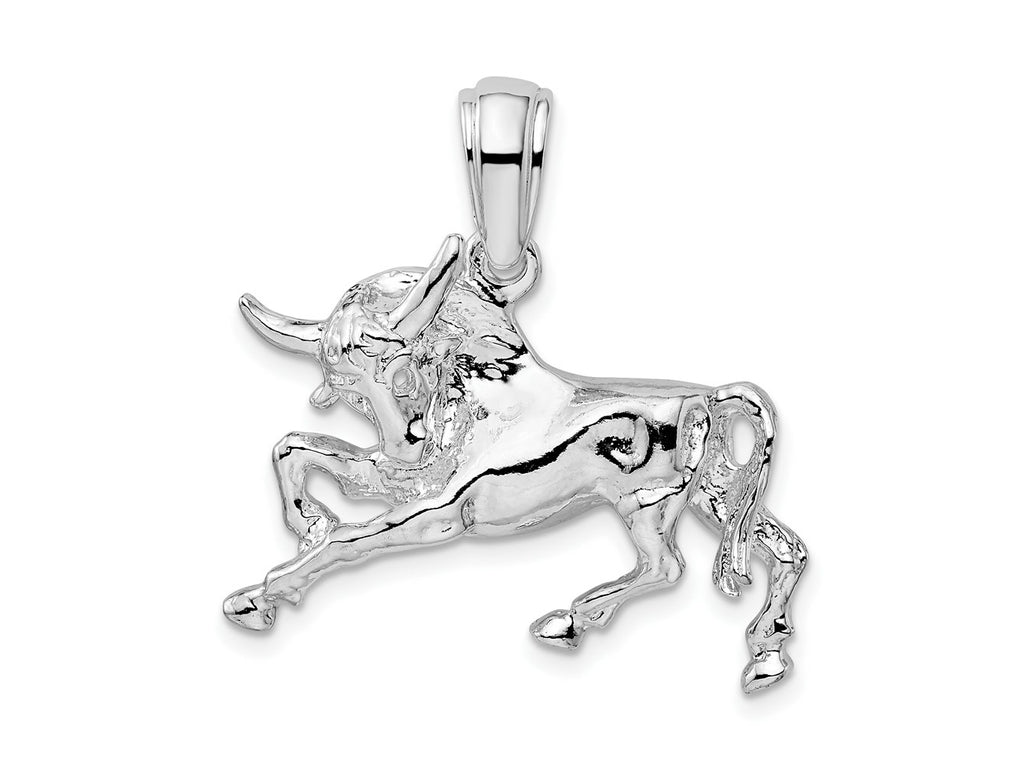 FJC Finejewelers 925 Sterling Silver Rhodium Plated Polished Raging Bull Charm 28 mm