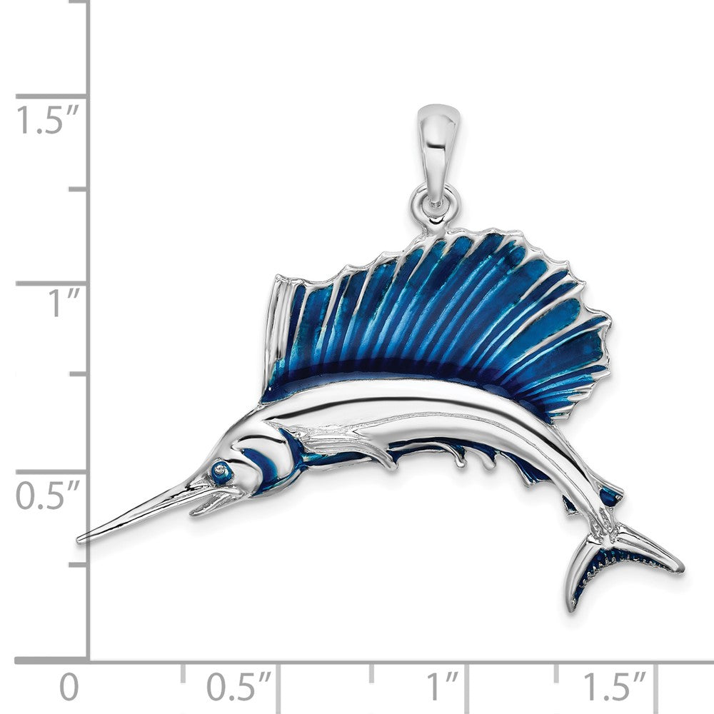 FJC Finejewelers 925 Sterling Silver Rhodium Plated Polished Enameled Sailfish Charm 34 x 40 mm