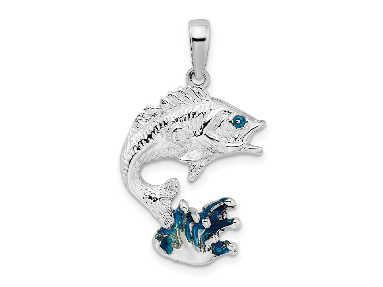FJC Finejewelers 925 Sterling Silver Rhodium Plated Enameled Jumping Bass Fish Charm 30 x 19 mm