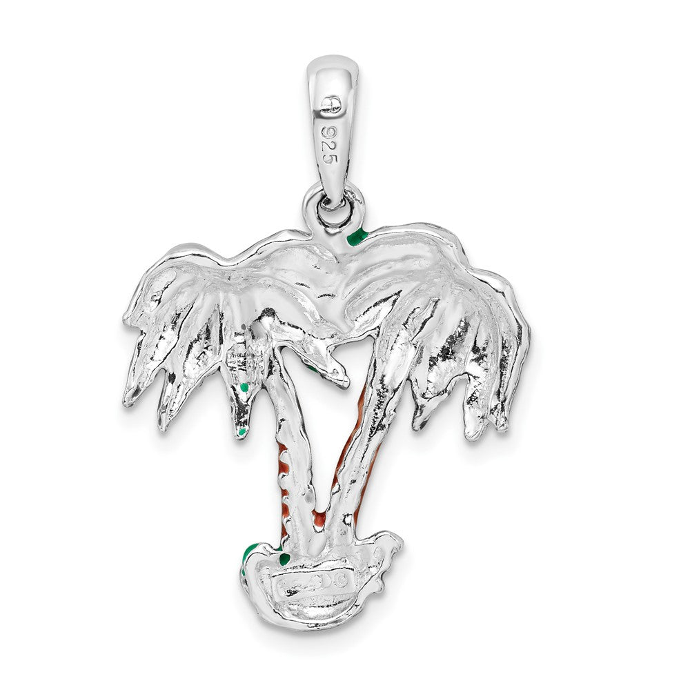 FJC Finejewelers 925 Sterling Silver Rhodium Plated Polished Enameled Palm Trees Charm 30 x 21 mm
