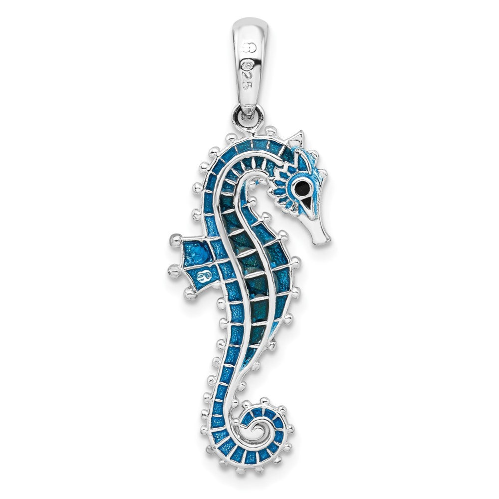 FJC Finejewelers 925 Sterling Silver Polished 3D Enameled Blue Seahorse Charm 35 x 12 mm