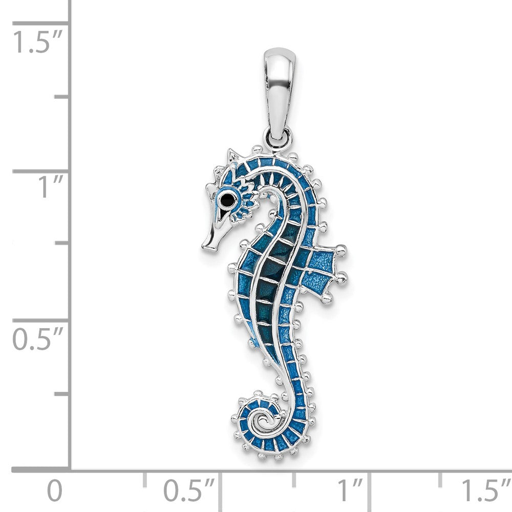 FJC Finejewelers 925 Sterling Silver Polished 3D Enameled Blue Seahorse Charm 35 x 12 mm