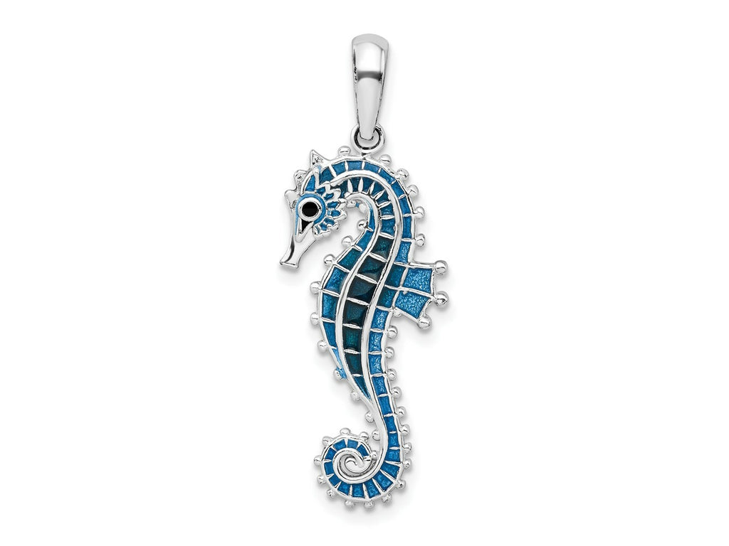 FJC Finejewelers 925 Sterling Silver Polished 3D Enameled Blue Seahorse Charm 35 x 12 mm