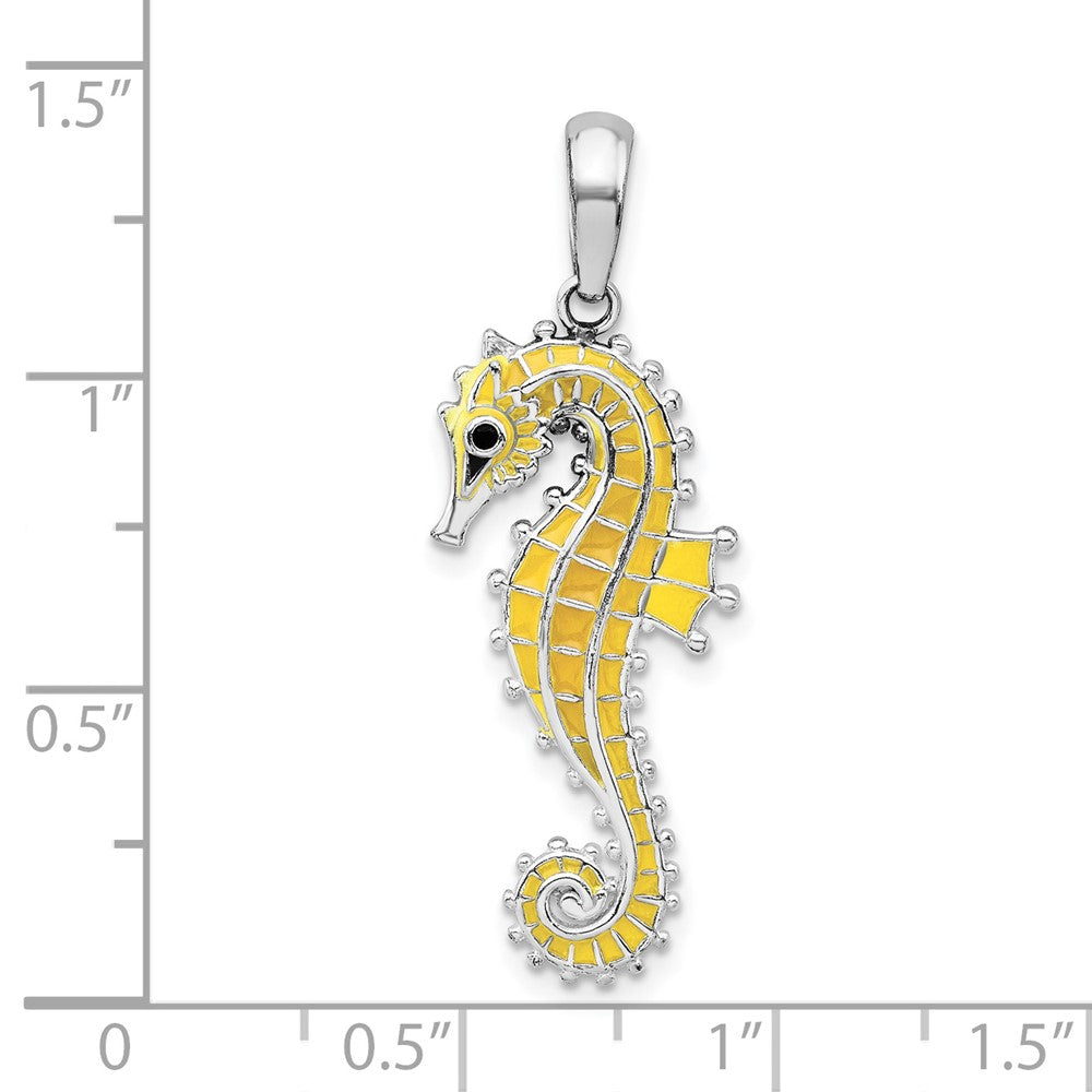 FJC Finejewelers 925 Sterling Silver Rhodium Plated 3D Enameled Yellow Seahorse Charm 35 x 12 mm