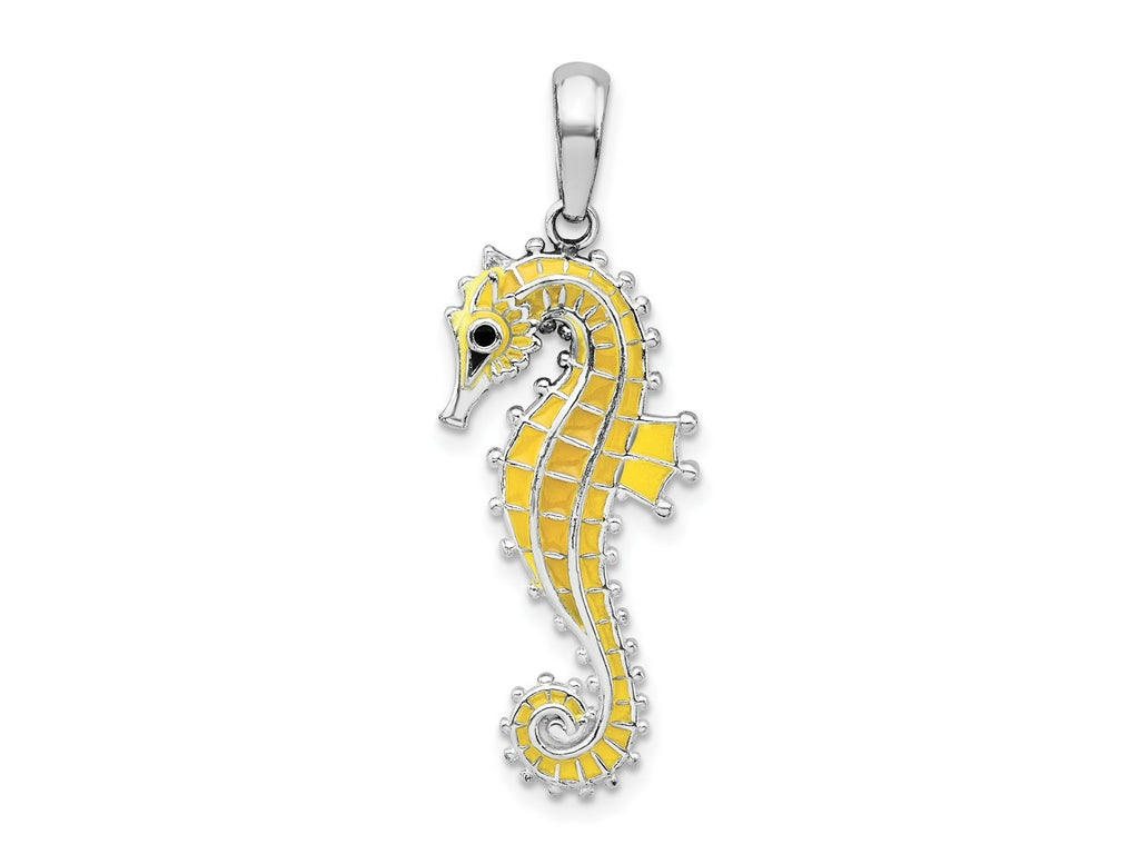 FJC Finejewelers 925 Sterling Silver Rhodium Plated 3D Enameled Yellow Seahorse Charm 35 x 12 mm