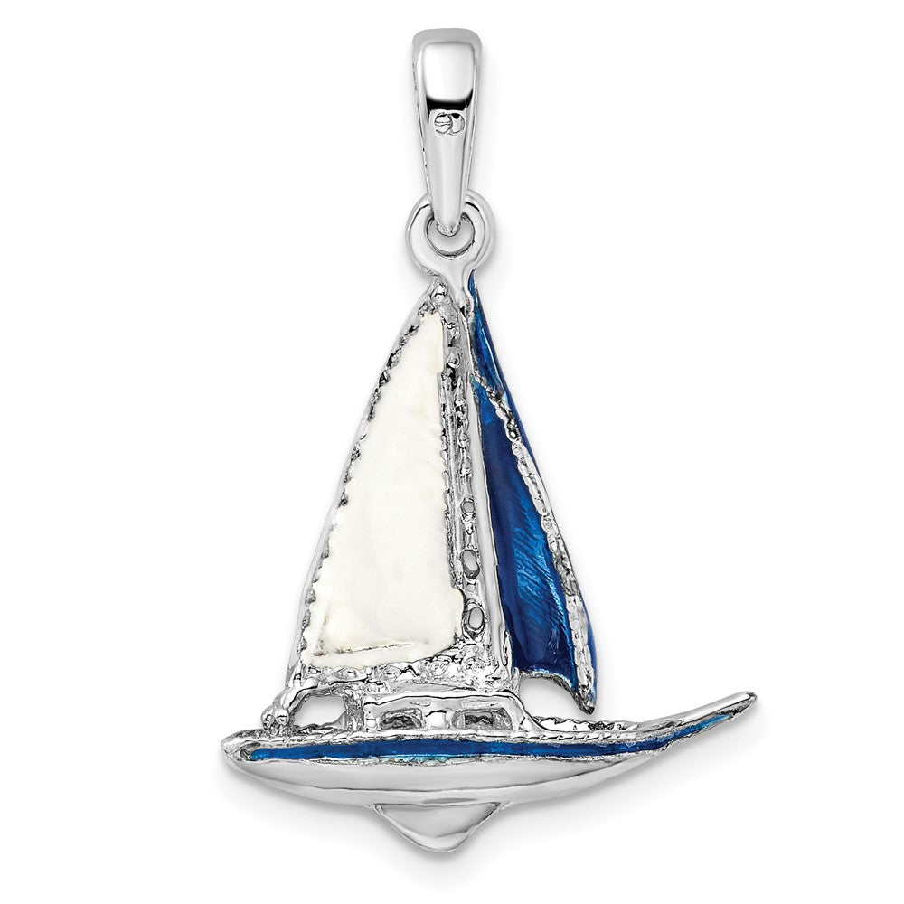 FJC Finejewelers 925 Sterling Silver Rhodium Plated Polished 3D Enameled Sailboat Charm 29 x 19 mm