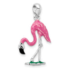 FJC Finejewelers 925 Sterling Silver Rhodium Plated Polished 3D Pink Flamingo Charm 15 mm