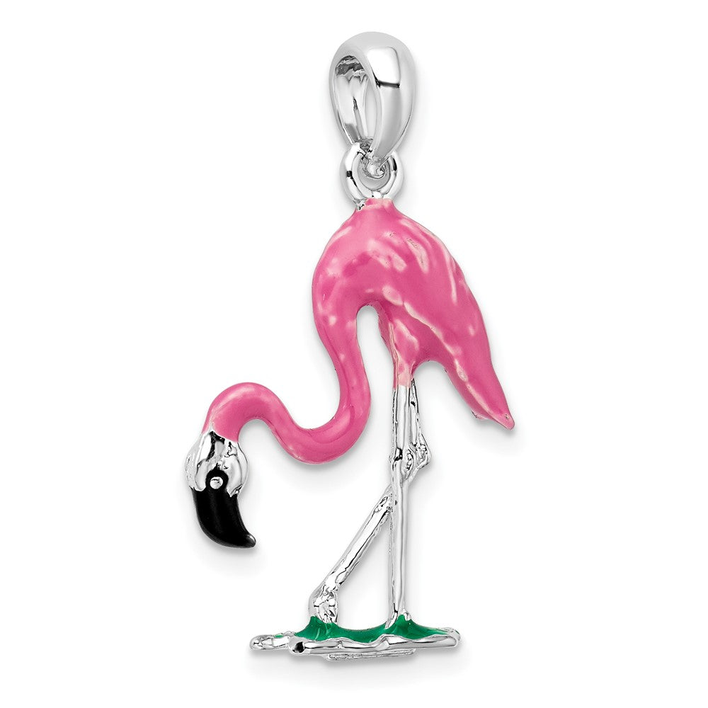 FJC Finejewelers 925 Sterling Silver Rhodium Plated Polished 3D Pink Flamingo Charm 15 mm