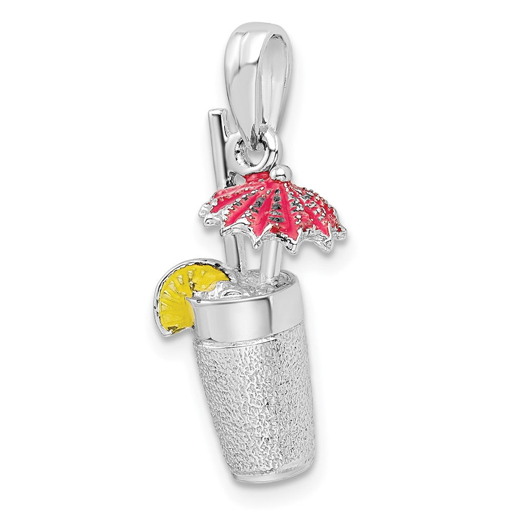FJC Finejewelers 925 Sterling Silver Rhodium Plated 3D Enameled Cocktail Drink Charm 26 x 11 mm