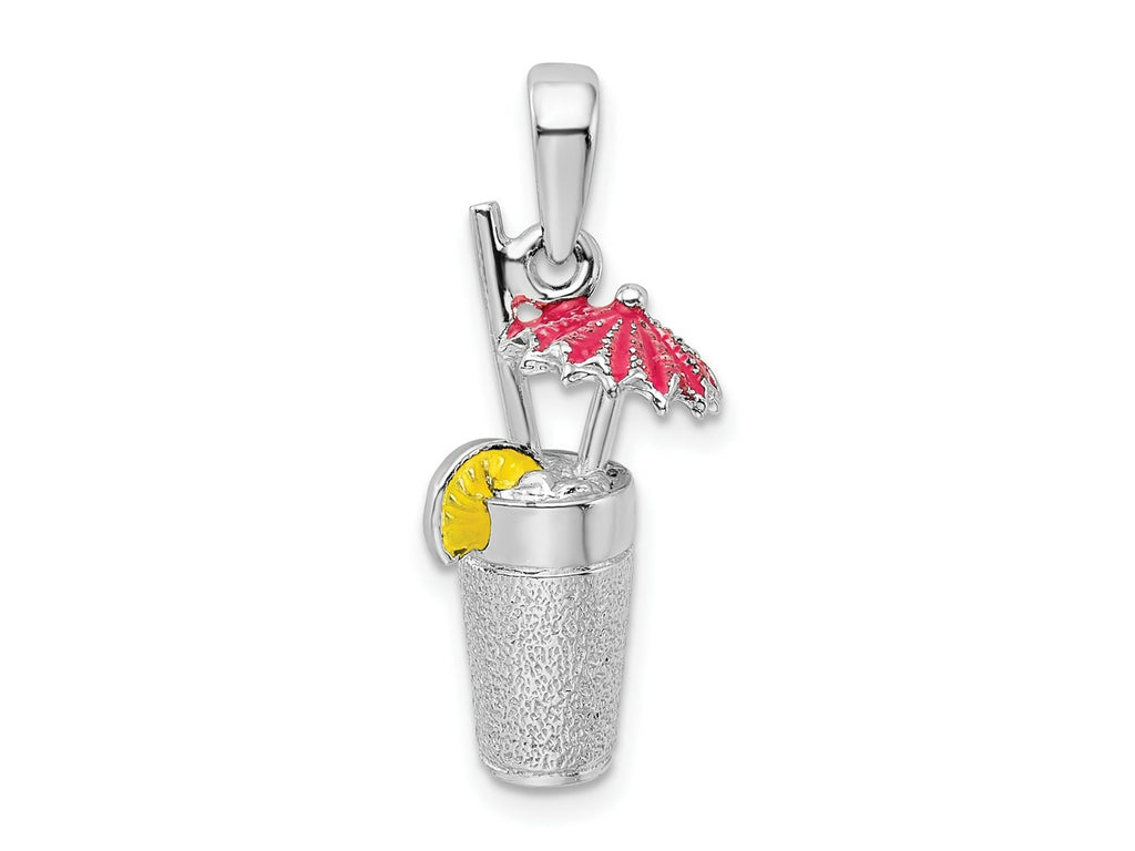 FJC Finejewelers 925 Sterling Silver Rhodium Plated 3D Enameled Cocktail Drink Charm 26 x 11 mm