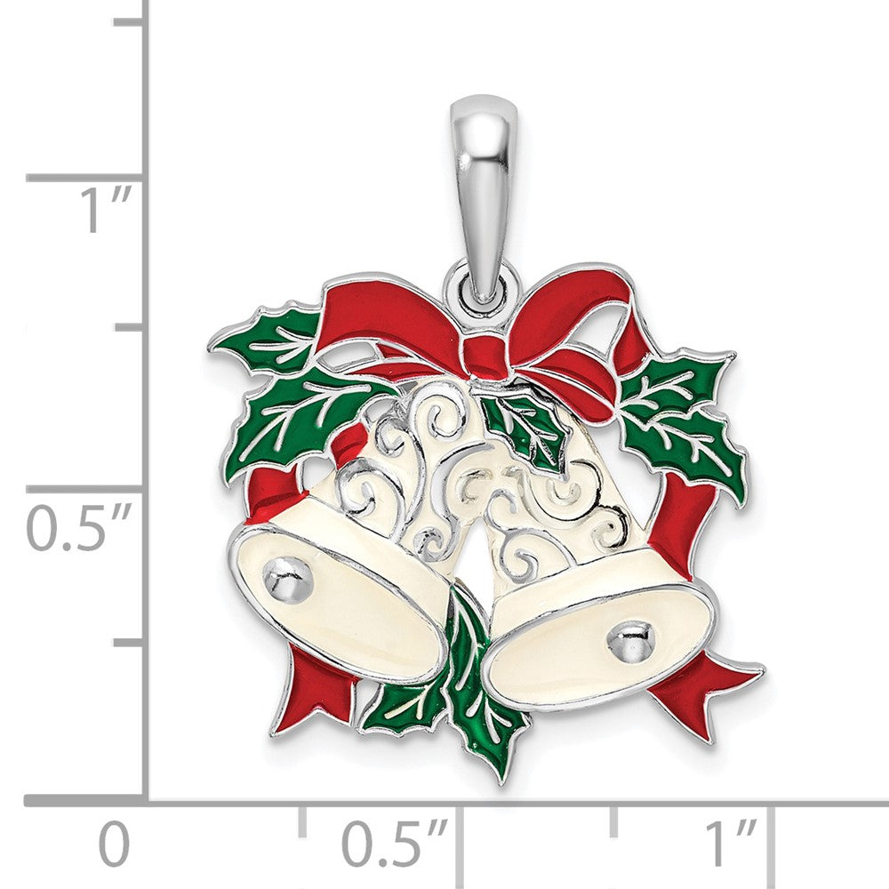 FJC Finejewelers 925 Sterling Silver Rhodium Plated Polished Enameled Bells/Holly Charm 21 mm