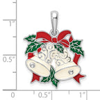 FJC Finejewelers 925 Sterling Silver Rhodium Plated Polished Enameled Bells/Holly Charm 21 mm
