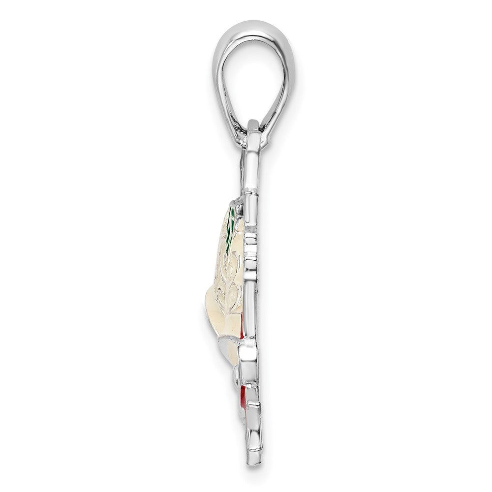 FJC Finejewelers 925 Sterling Silver Rhodium Plated Polished Enameled Bells/Holly Charm 21 mm