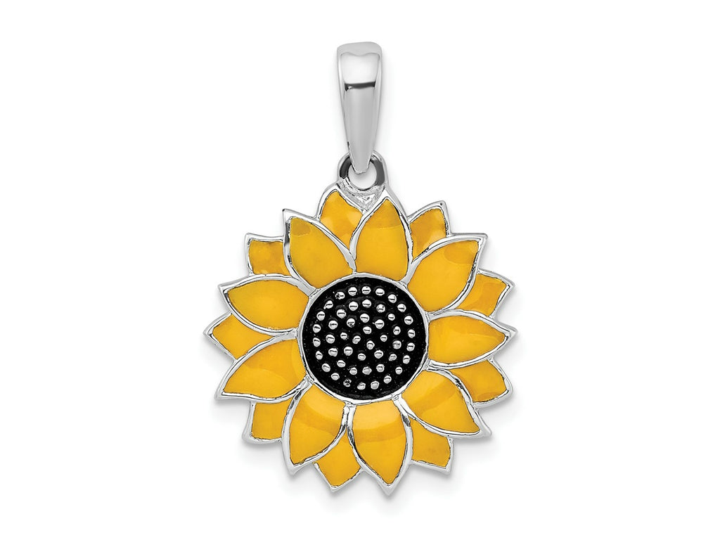 FJC Finejewelers 925 Sterling Silver Rhodium Plated Polished Enameled Sunflower Charm 19 mm