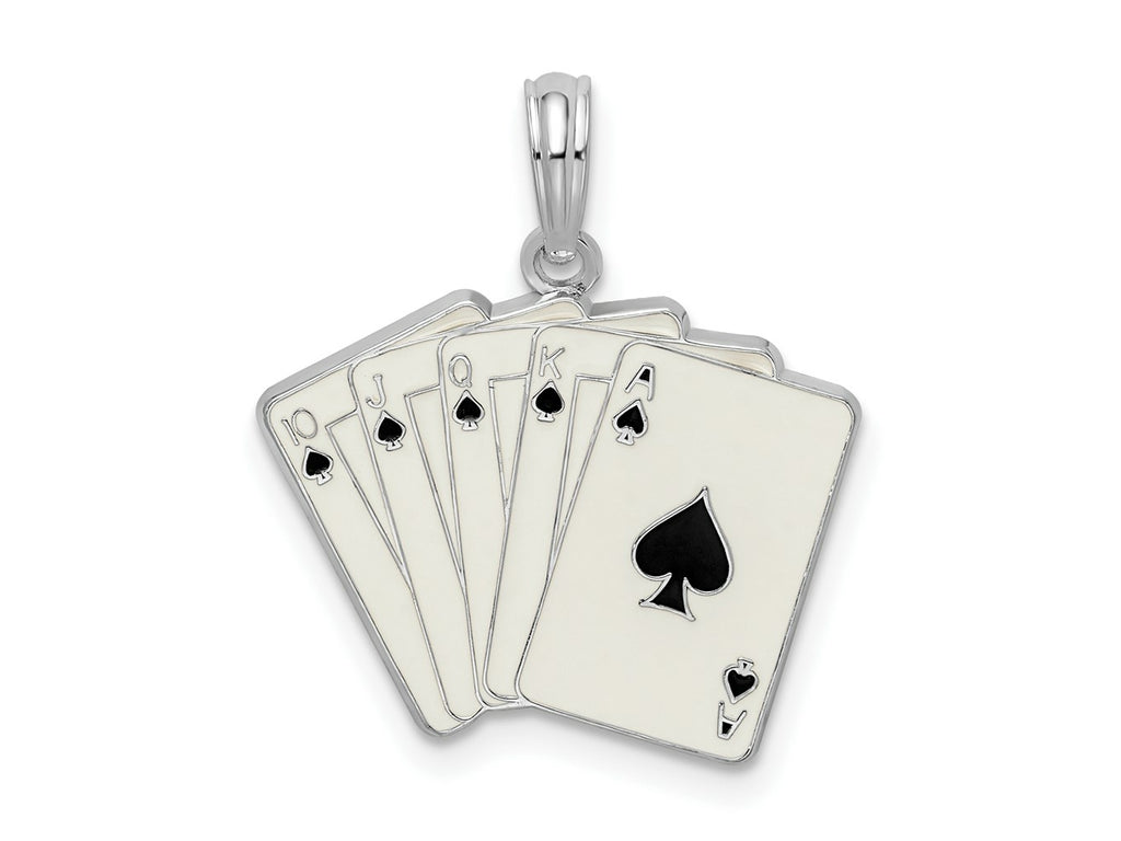 FJC Finejewelers 925 Sterling Silver Rhodium Plated Enameled Cards Royal Flush Charm 18 mm