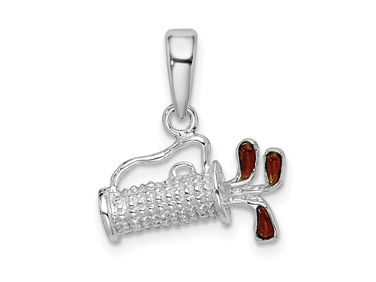 FJC Finejewelers 925 Sterling Silver Rhodium Plated Polished 3D Enameled Golf Bag Charm 15 mm